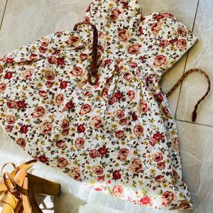 Adorable floral print ruffle dress and belt